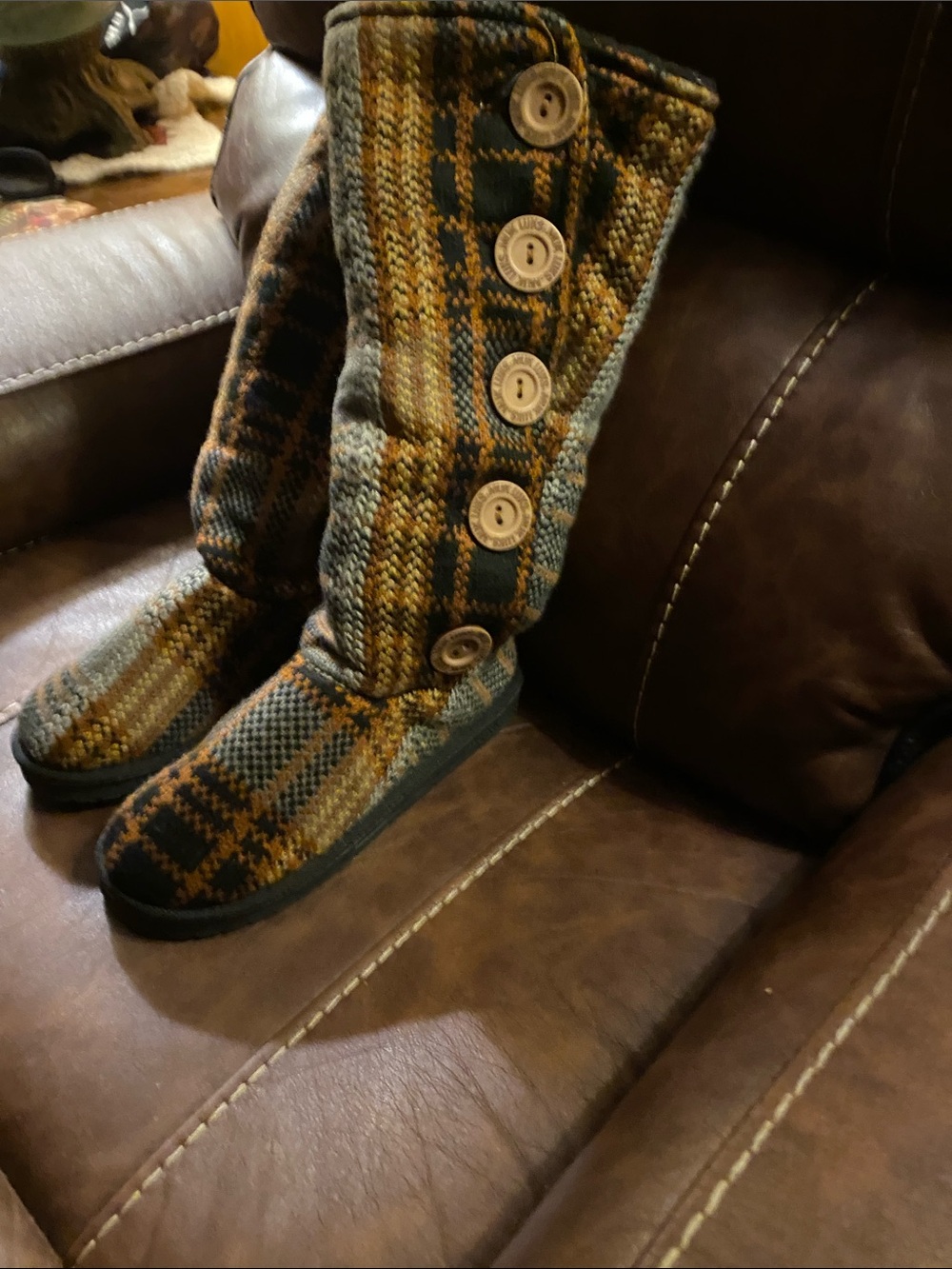 Muk Luks Knit Button Tall Ankle Boots in Brown, Gray, Tan - Picture 6 of 8